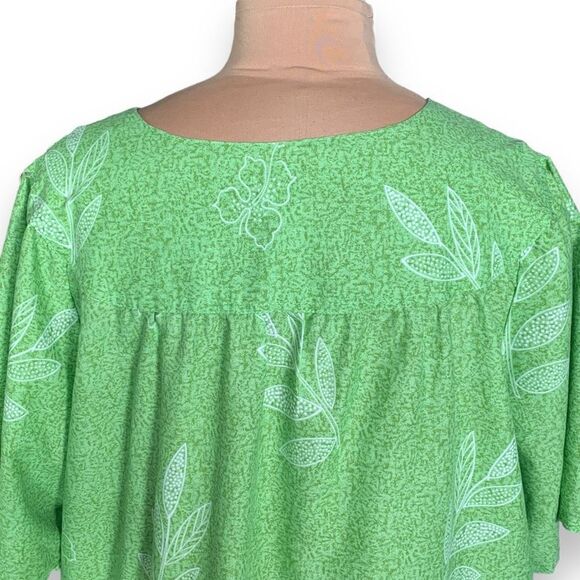 Vintage Anthony Richards Dress MuuMuu Chartreuse Tropical Print Flower Detail - Picture 7 of 9